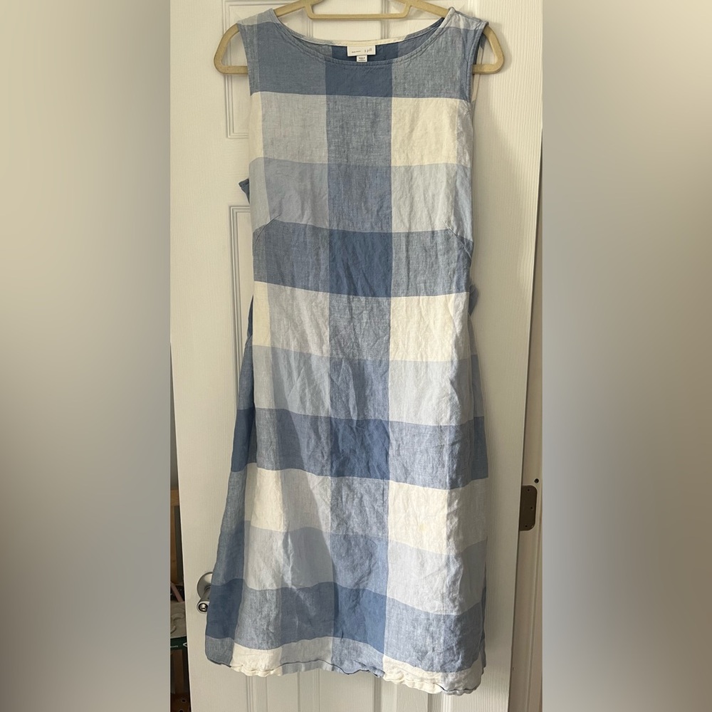 J. Jill Blue Linen and White Gingham Midi Dress